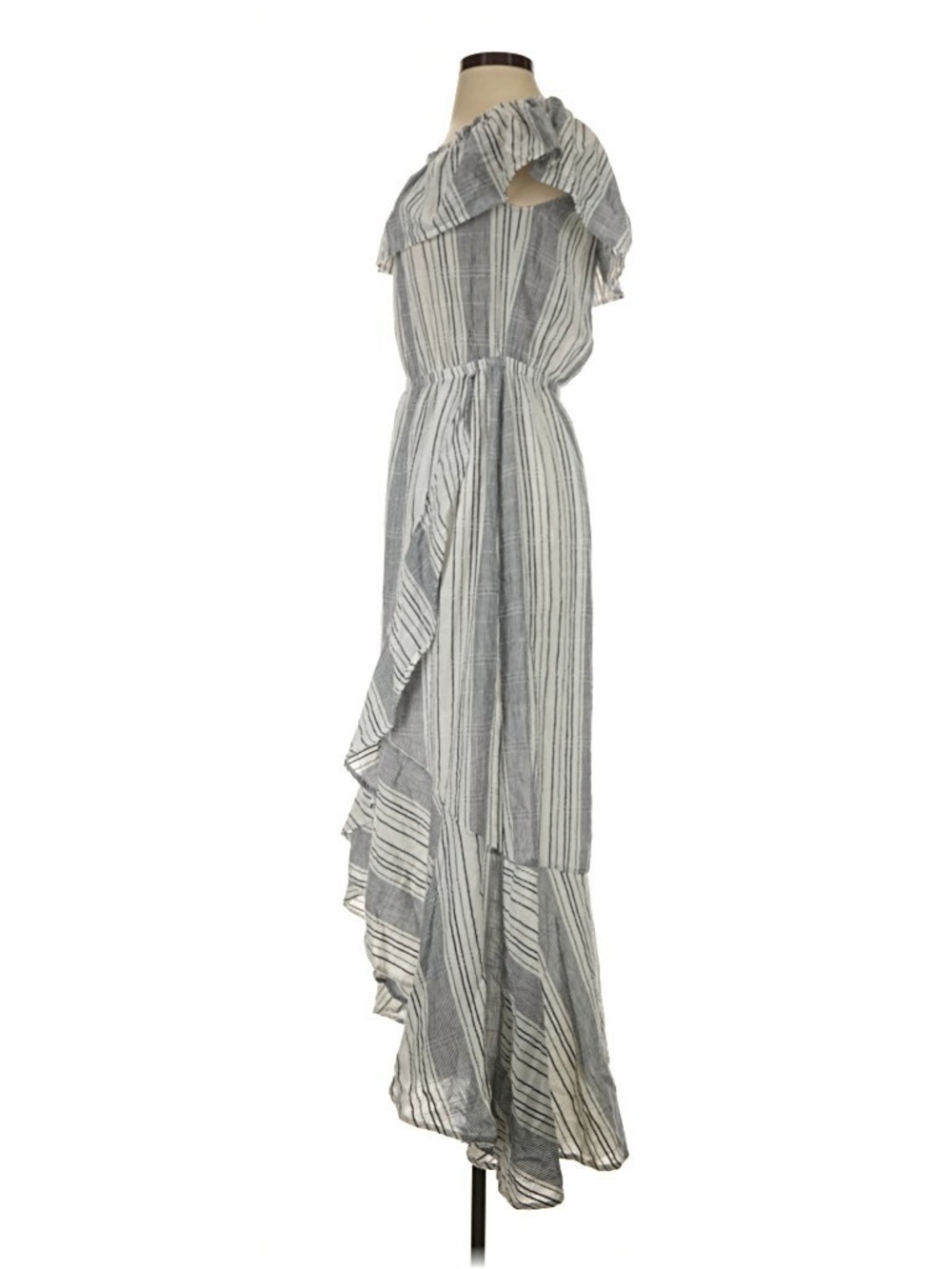 Express Striped Off Shoulder Ruffle High-Low Maxi Dress Small - Picture 4 of 9